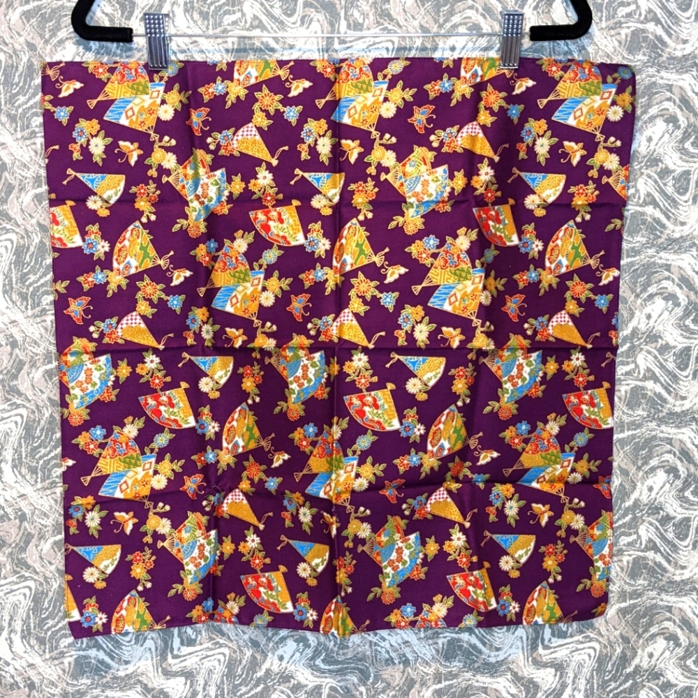 NWOT Vintage Japanese Handkerchief -  Flowers Butterflies Fans